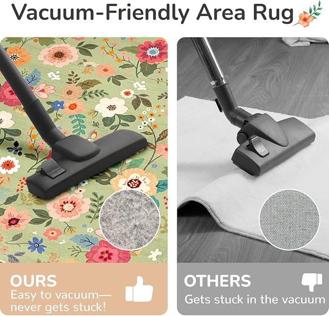 4x6 Area Rugs for Living Room Vacuum-Friendly Machine Washable Area Rug Flower - Image 2