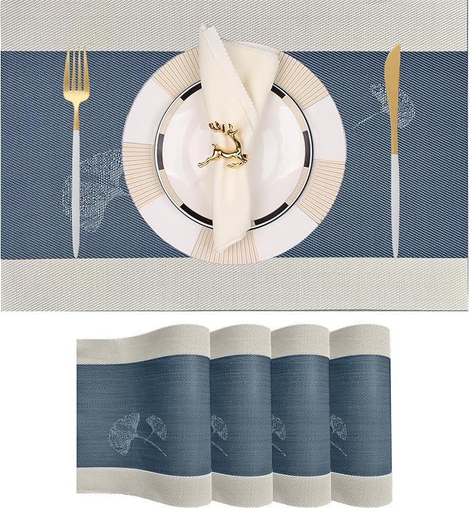 PIGCHCY Ginkgo Placemats Set of 4, Non-Slip Placemats Easy to Wipe Clean by PIGCHCY