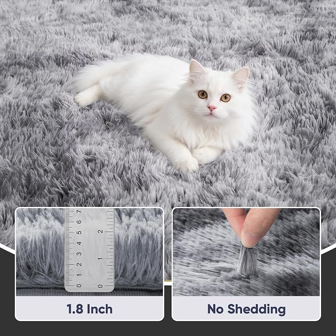 Area Rug for Living Room Bedroom: 5x7 Light Grey Soft Fluffy Shag Upgrade - Image 5