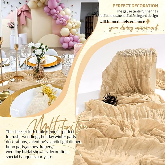 4 Pack Cheesecloth Table Runner 10FT Nude Table Runner Boho Gauze Cheese Cloth - Image 6