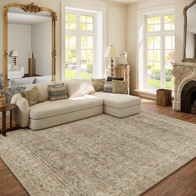 Machine Washable Rugs for Living Room: 6x9 Area Rugs for Bedroom Vintage Stain by palohom
