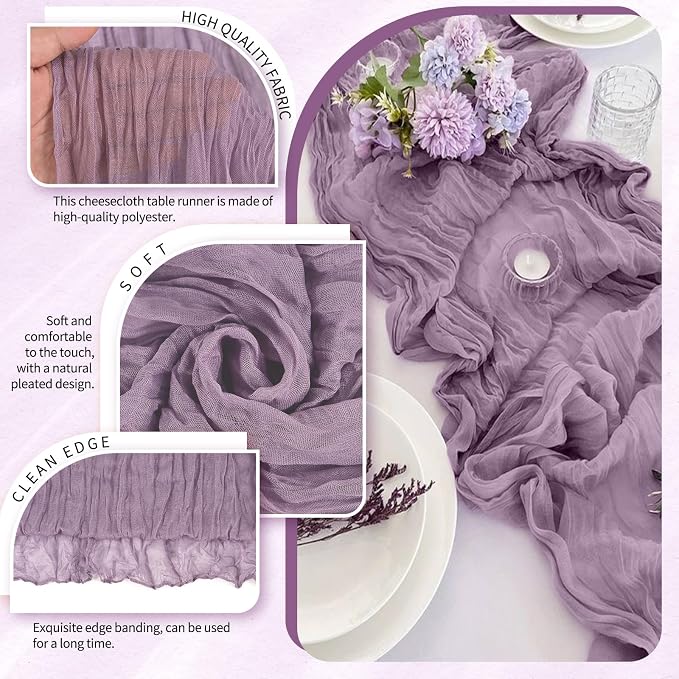 4 Pack Cheesecloth Table Runner 10FT Purple Table Runner Boho Gauze Cheese - Image 3