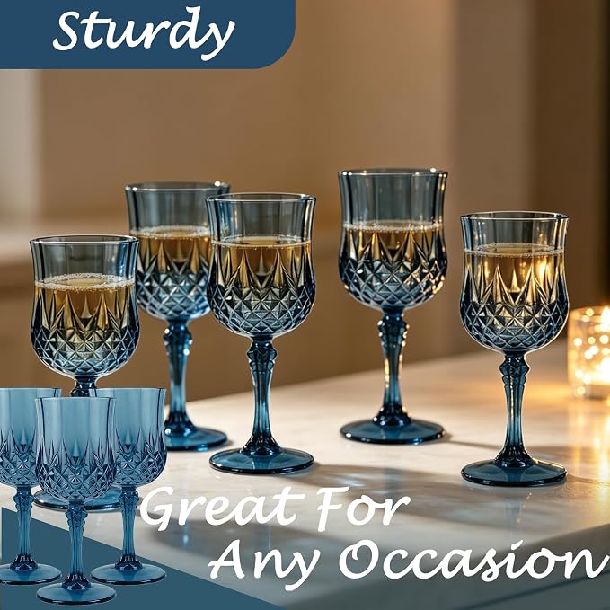 12Pack Plastic Wine Glasses, 7oz Vintage Goblets - Image 7