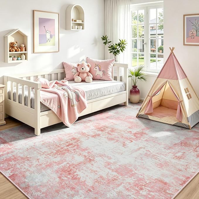 Rugflix 8x10 Area Rugs for Nursery Girls Room, Washable Large Rug - Image 2
