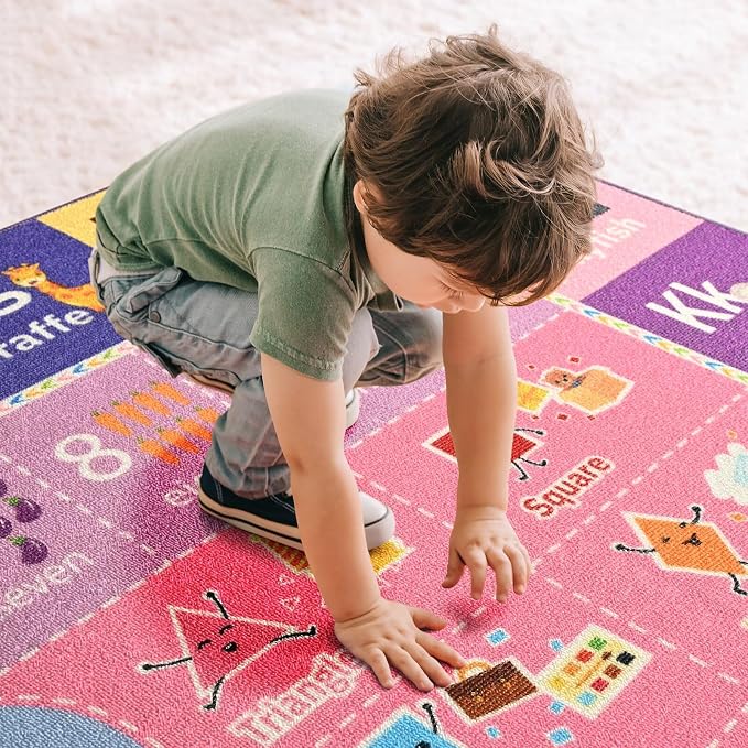 Macgace ABC Kids Rug for Playroom, 3x5 Pink Purple Washable Classroom Area Rugs - Image 5