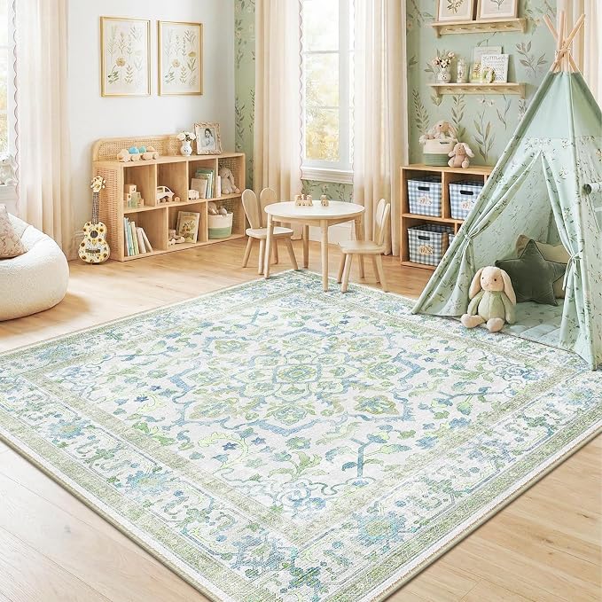 CAPALOCA Machine Washable Rugs Nursery Rug Sq5ft Cute Girl Non Slip Low Pile - Image 9