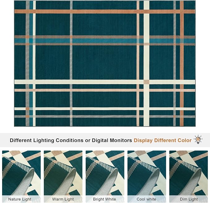 Terrug Plaid Area Rug for Living Room, Soft Low Pile Stain Resistance Abstract - Image 5