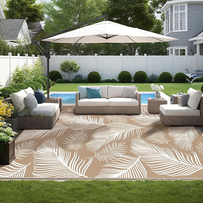 Pauwer Waterproof Outdoor Rug 9x12, Reversible Plastic Straw Patio Camping Rug - Image 6