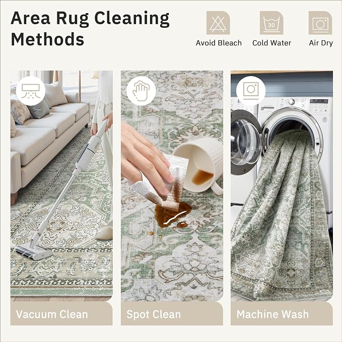 Soalmost 9x12 Area Rugs for Living Room, Non Slip Machine Washable Vintage Rugs - Image 9