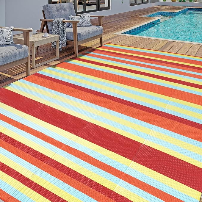 HUGEAR Outdoor Waterproof Rug 9'x12' Plastic Straw Rugs Washable Reversible by HUGEAR