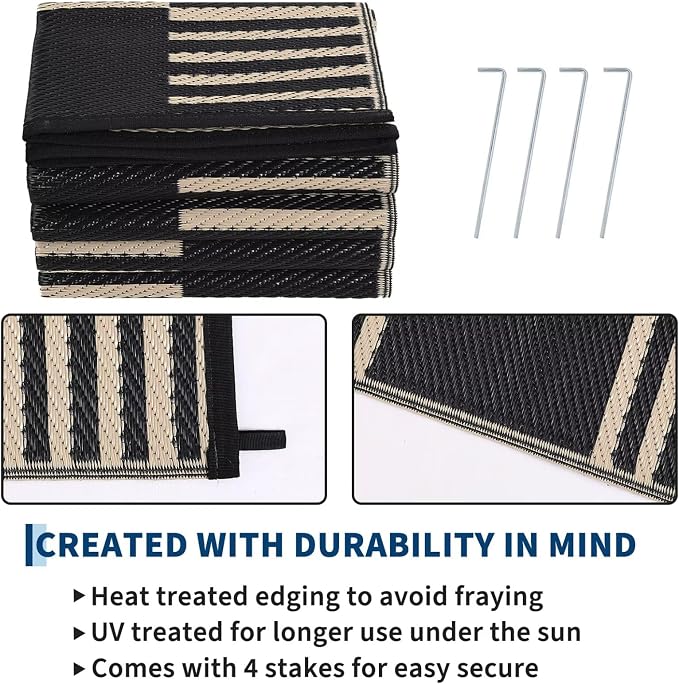 Garvee Waterproof Outdoor Rug 6x9, Checkered Foldable Plastic Straw Patio - Image 5