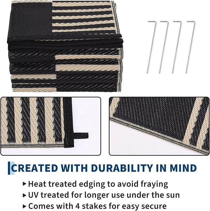 Garvee Waterproof Outdoor Rug 8x10, Checkered Foldable Plastic Straw Patio - Image 5