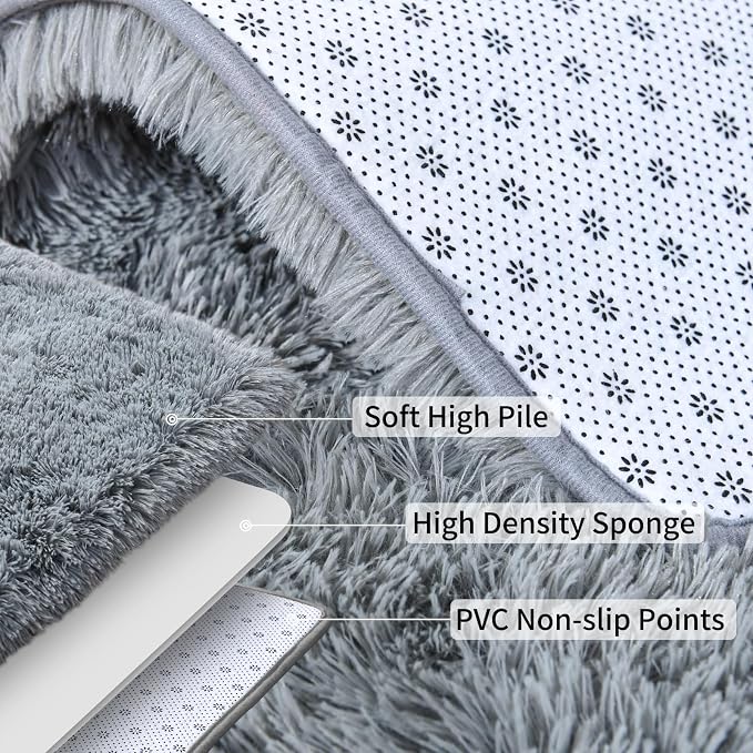 Soft Runner Rugs for Bedroom Hallways, 2 Packs 2x3 Grey Fluffy Shag Throw Area - Image 6