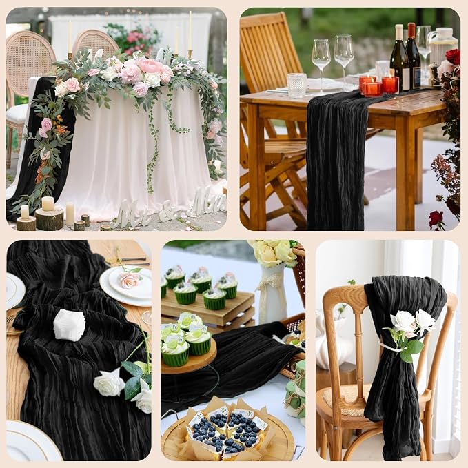 Cheesecloth Table Runner 10FT 12Pcs Black Boho Gauze Sheer Runners | Cheese - Image 7