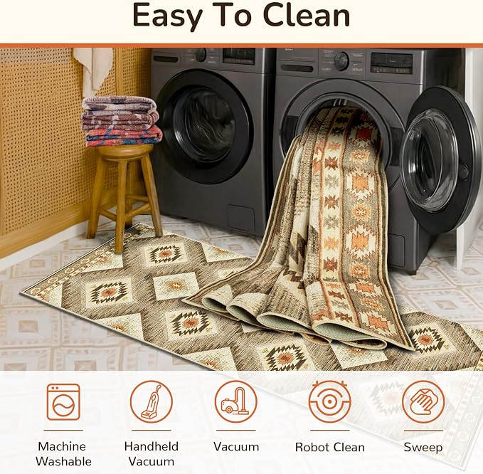 Area Rug 8x10 Rug Machine Washable Non-Slip Low Pile Print Pattern Western Rug - Image 4