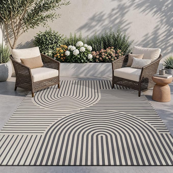 AMOAMI Outdoor Rug Patio Rug 5x8 ft Quick Dry Flatweave Textured Machine by AMOAMI