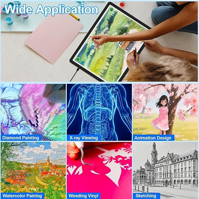 KOBAIBAN A3 Light Board for Diamond Painting & Tracing, Tracing Light Box with Side Physical Buttons, 6-Levels Adjustable Brightness, USB-C Powered Light Table for Art Crafting(Black, 46.2 x 33.9 CM)