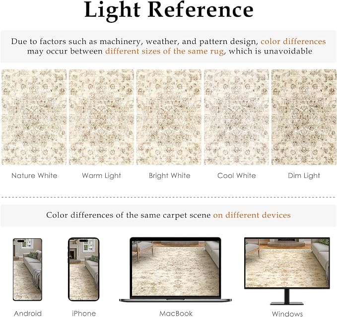 4x6 Washable Neutral Area Rug Beige Vintage Entryway Office Carpet Non-Slip - Image 9