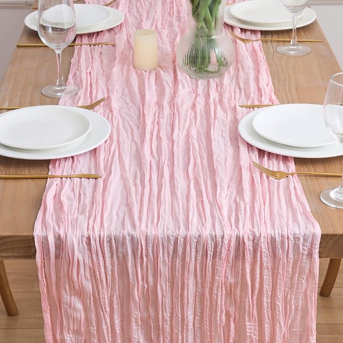 Asee'm 3pcs Blush Pink Cheesecloth Table Runner Summer 10FT Gauze Sheer | Boho - Image 2