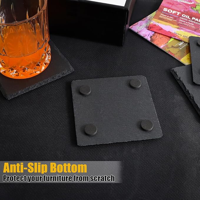VIBRATITE 6 Pack 4 Inch Square Black Slate Drink Coasters | Laser Engraving - Image 3