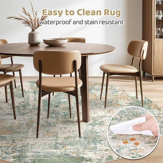 8ft Round Rug Living Room Rugs: 8x8 Washable Circle Large Abstract Modern Soft - Image 5