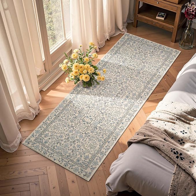 jinchan Zenith Floral Runner Rug 2x6 Washable Kitchen Runner Non-Slip Low-Pile - Image 4