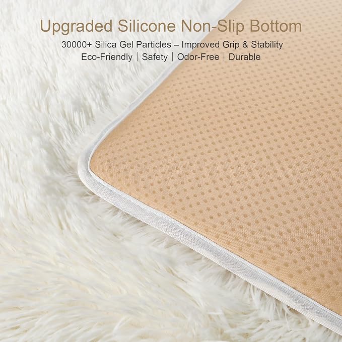 KICHOWUA Thick Area Rug 6x9 Cream White Fluffy Shag - Image 4