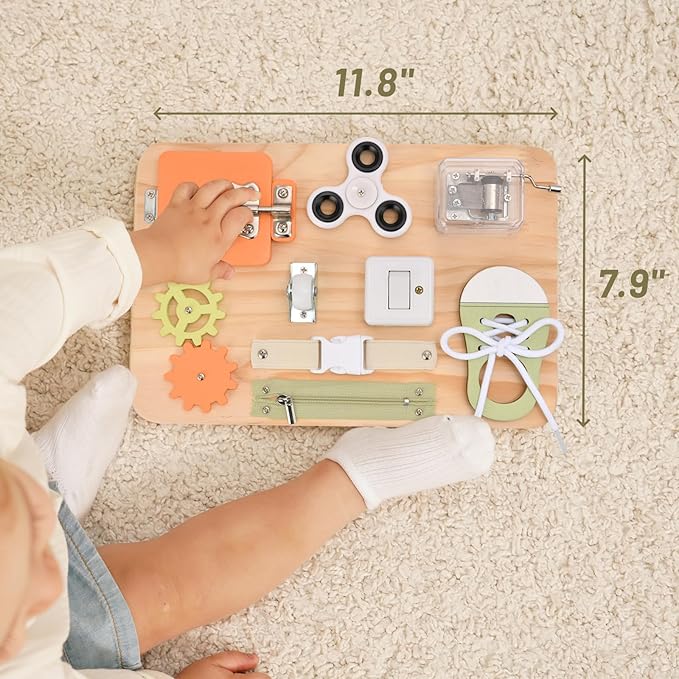 Montessori Toys for Tooddlers- Busy Board for 1 2 3 4 Years - Educational Fidget Toy for Baby - Wooden Sensory Toys for Autistic Children - Preschool Activities - Fine Motor Skills – Travel Toy