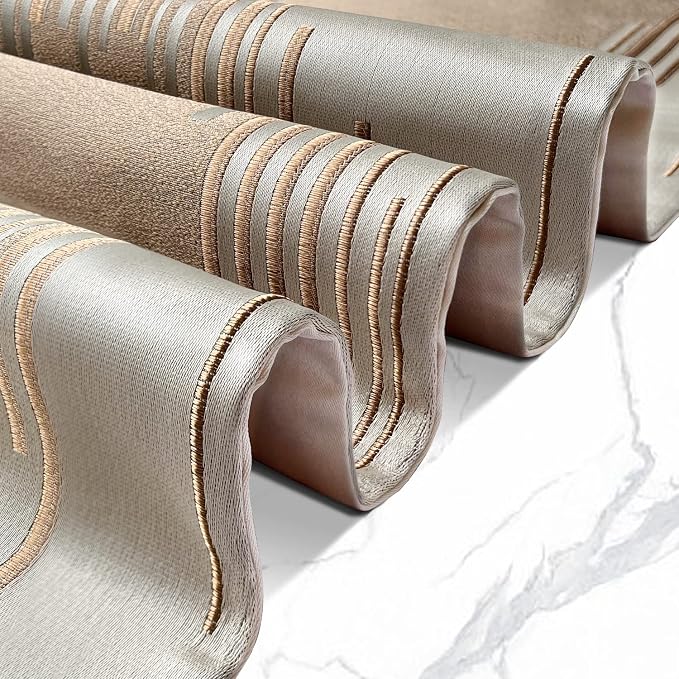 Luxury Champagne Table Runner 13 x 98 Inches Long, Modern Abstract Striped | - Image 3