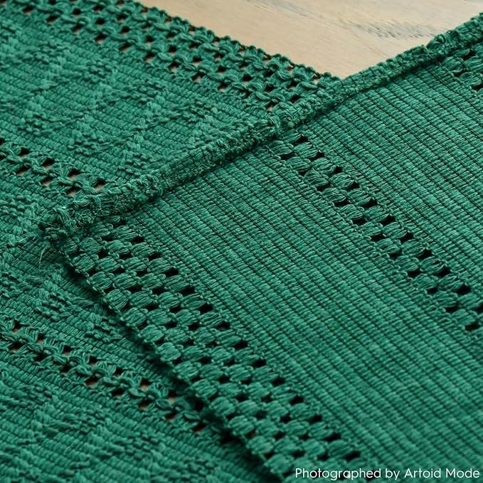 Artoid Mode Dark Green Woven Farmhouse Hollow Table Runner 12x72 Inch | Holiday - Image 4