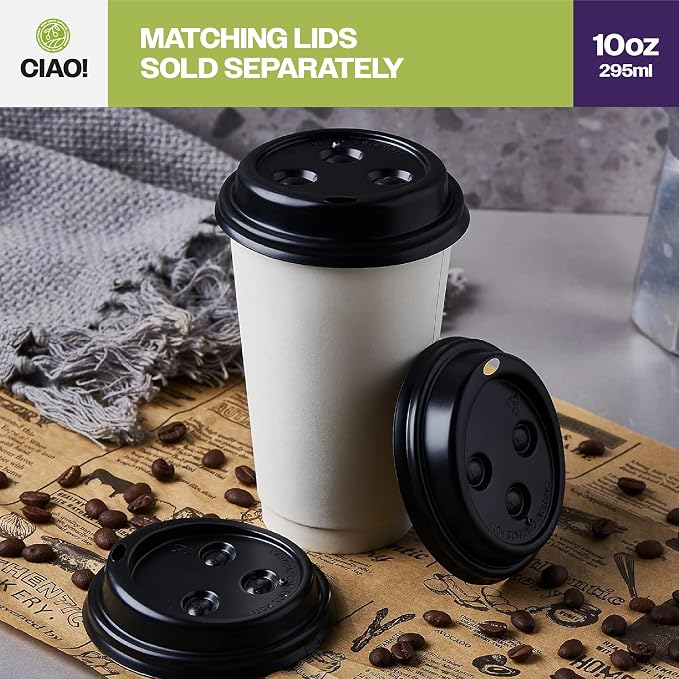 CIAO! 10oz White Paper Hot Cup, Disposable, 90mm Diameter 500 Count - Image 5