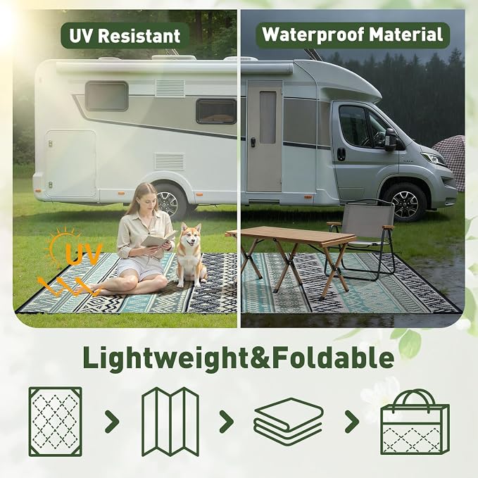 MontVoo Outdoor Rug Carpet Waterproof-Patio Rug Mat 10x14 Reversible RV Outdoor - Image 6