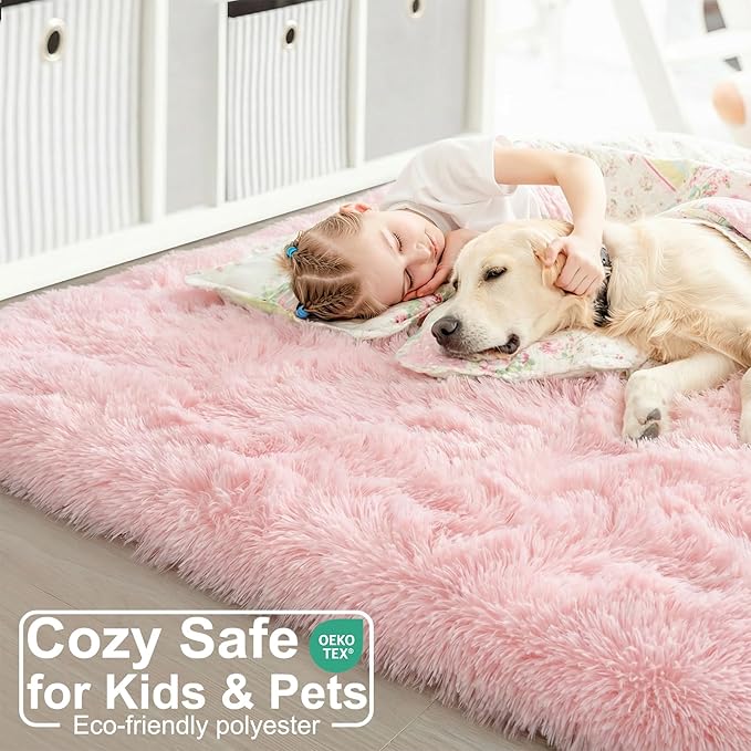 Amdrebio Pink Area Rugs for Bedroom Girls, Cute Fluffy Fuzzy Shag Rug 5x7 for - Image 4