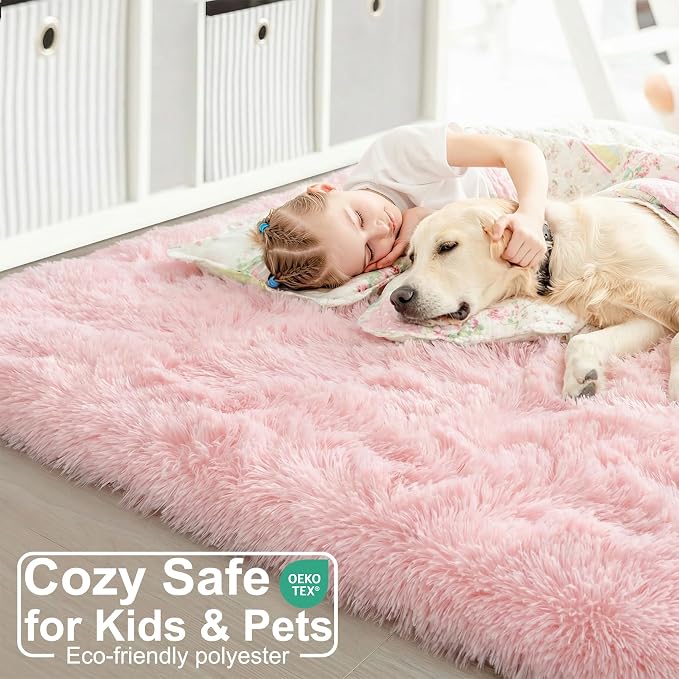 Amdrebio Pink Runner Rug 2x6 for Girls Bedroom, Fluffy Shaggy Bedside Floor - Image 3