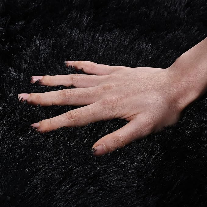 Small Black Area Rug, 2x3 Rug for Bedroom Shaggy Throw Rugs for Dorm Rug - Image 4