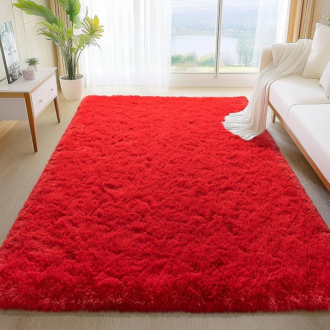 WISH TREE 5x7 Red Rugs for Bedroom, Soft Fluffy Shaggy Rugs for Living Room by WISHTREE