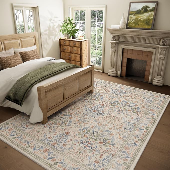 9x12 Area Rugs for Living Room: Washable Bedroom Rug Vintage Area Rug Stain - Image 2