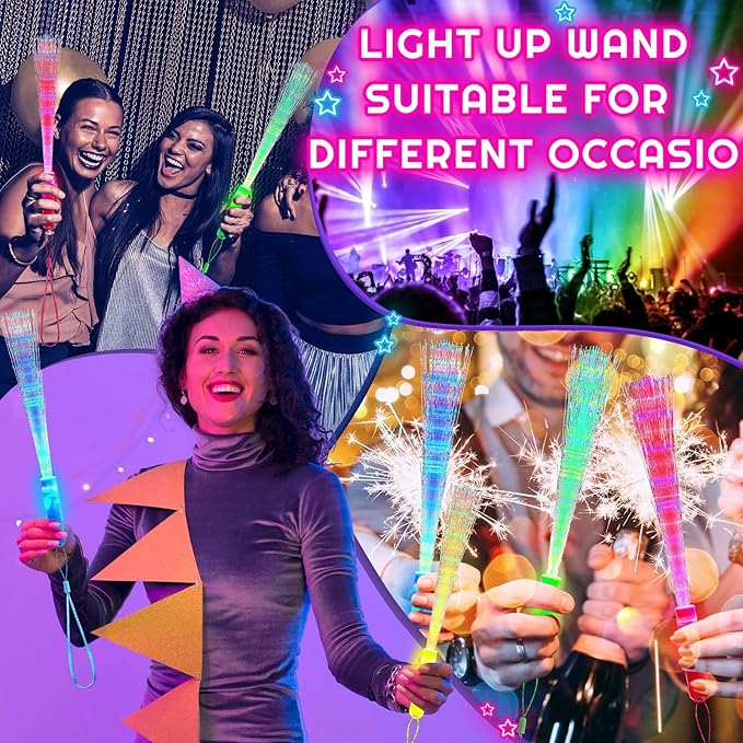Skylety 36 Pcs Fiber Optic Wand, LED Fiber Optic Wand with 3 Light Modes, Glow Fibers Optics Sticks for Wedding Neon Party, New Year Party Favors, Bar Dj, Halloween, Christmas(Mixed Color)