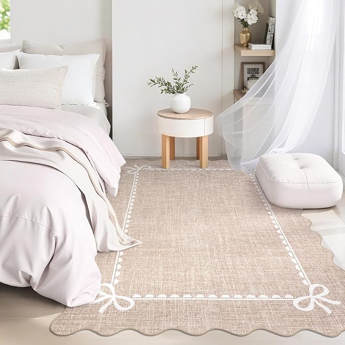 GarveeHome Scalloped Bow Rug for Living Room, Solid Camel Rug for Dorm - Image 3
