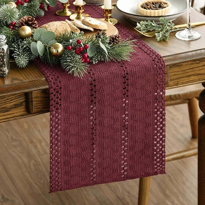 Artoid Mode Red Woven Farmhouse Hollow Table Runner 12x108 Inch | Holiday - Image 2
