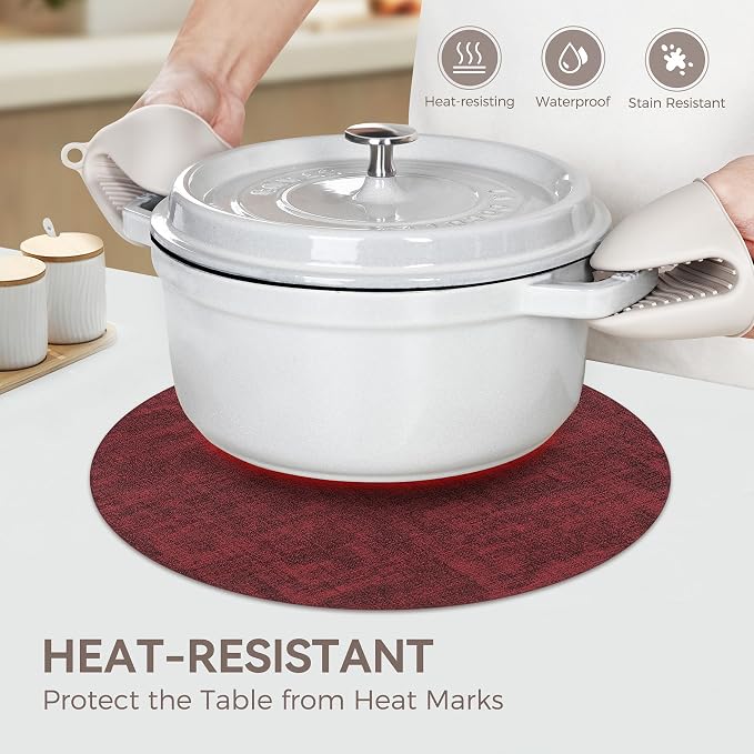 13" Round Placemats Set of 12, Reversible Faux Leather Heat Resistant Table Mats - Image 3