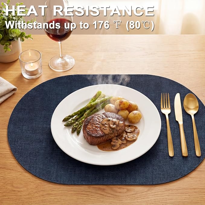Placemats Set of 4-17" x 11.8" Waterproof & Heat Resistant Oval Place Mats - Image 2