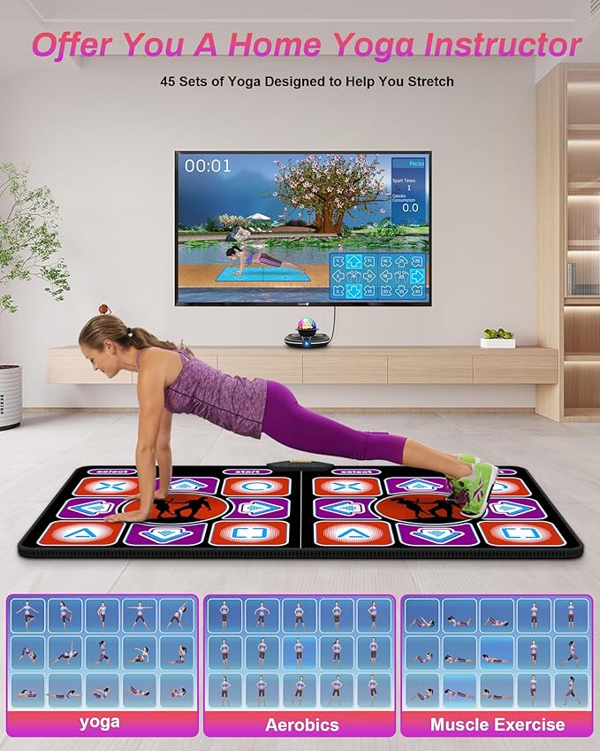 Double Dance Mat, Flannel Dance Mat for TV with HD Camera, Dual User Play Mat with Wireless Controller, Non-Slip Dance Pad for Kids Adults Girls Boys