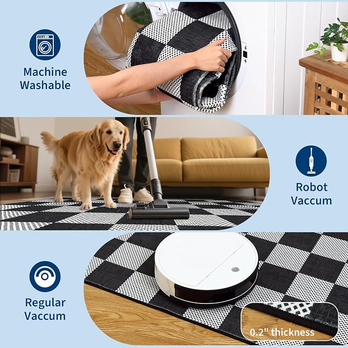 GarveeHome Checkered Dark 2x3 Washbale Rug Door Mat Geometric Diamond Dot - Image 6