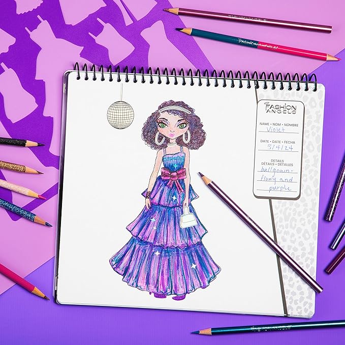 Fashion Angels Glam Fashion Sketch Set, Includes Sketch Pad with Stencils & Stickers, Fashion Design Sketch Book for Girls, Ideal Drawing Kit for Kids