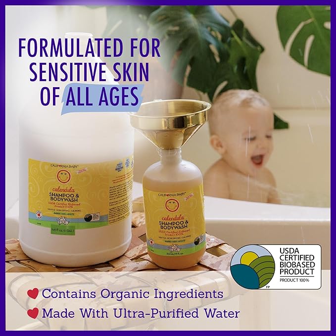 California Baby Calendula Shampoo and Body Wash | 100% Plant-Based | Allergy Friendly | Soothing Baby Soap and Toddler Shampoo for Dry, Sensitive Skin | 19 oz. (2-pack)