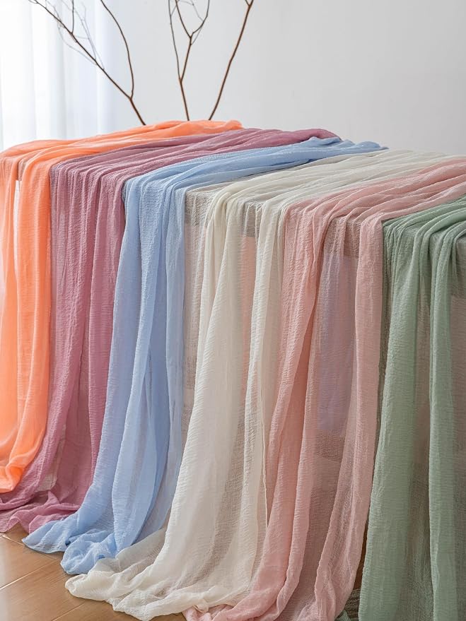 3Pcs Coral Peach Cheesecloth Table Runner 120 Inches - Image 5