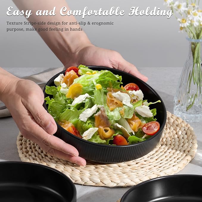 E-far Pasta Bowls Set of 4, 35oz Large Salad Bowl Plate - Image 4