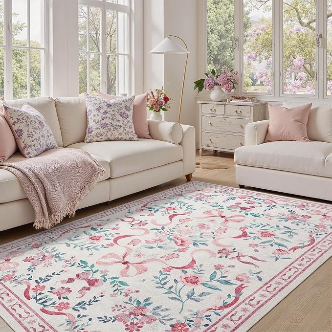 DCX Washable 6x9 Bow Rug, Cute Soft Low Pile Indoor Décor Carpet, Kid & Pet - Image 2
