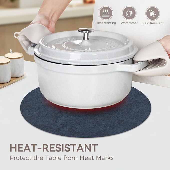 13" Round Placemats Set of 4, Reversible Faux Leather Heat Resistant Table Mats - Image 3